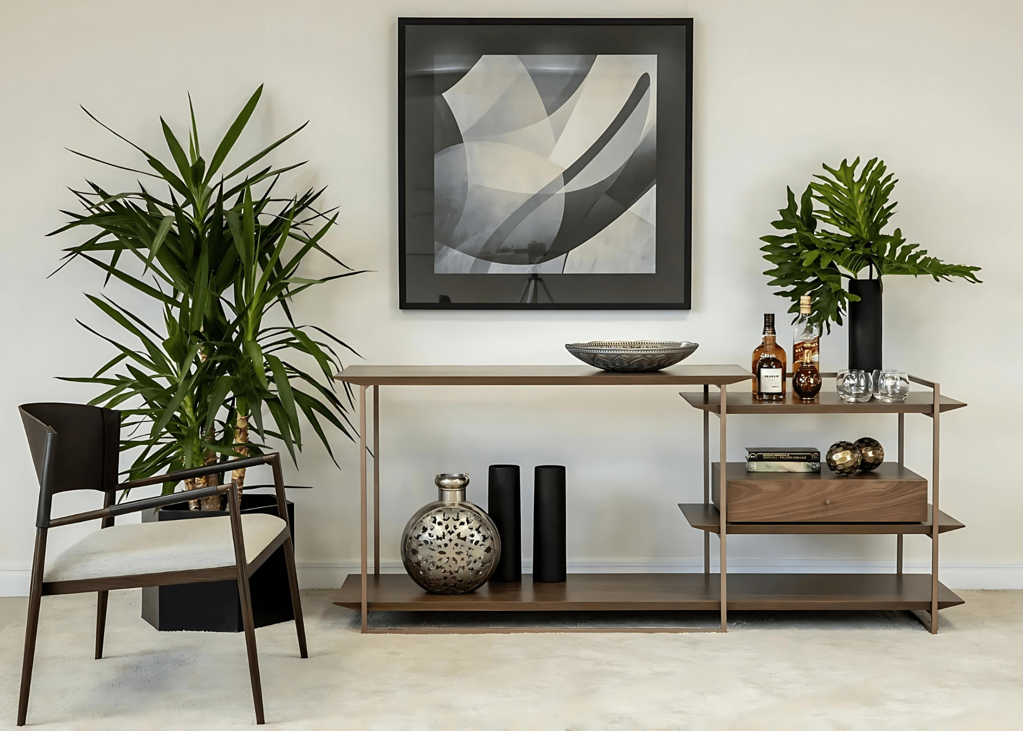 decoração de sala com aparador