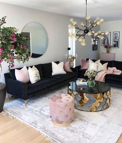 decoração de sala com moveis pretos