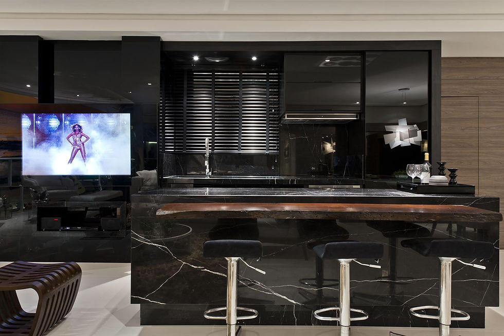 decoração de sala com moveis pretos