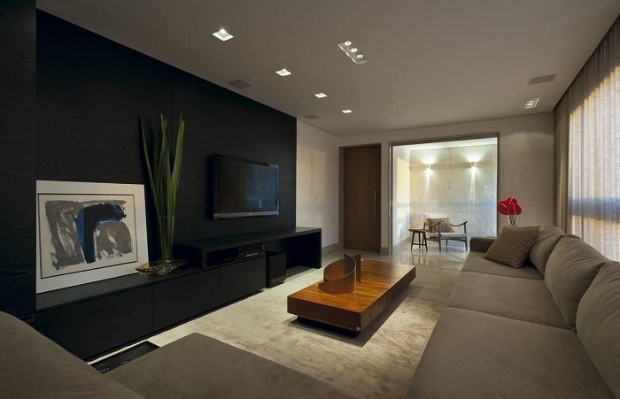 ideias de decoração sala com rack preto