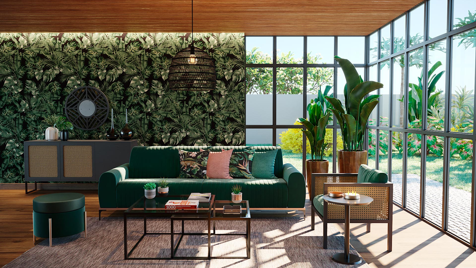 ideias decoração sala sofá verde escuro