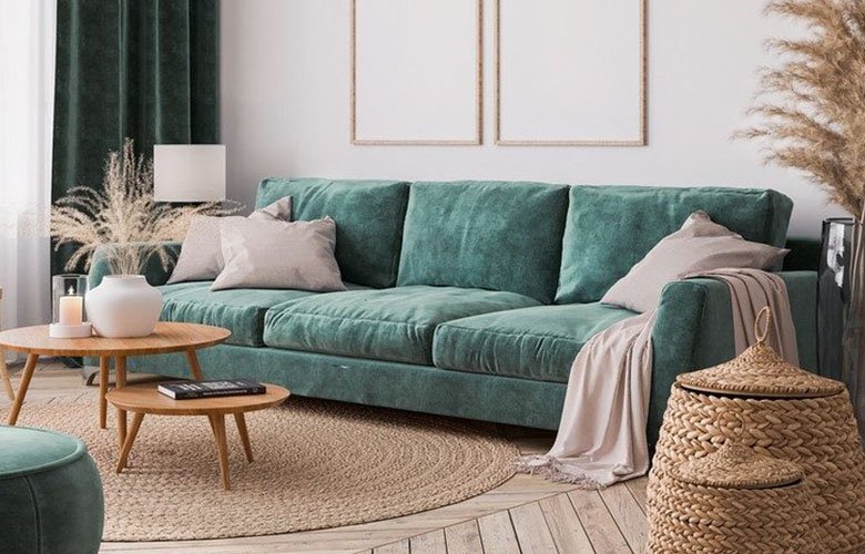 custo decoração sala sofá verde escuro