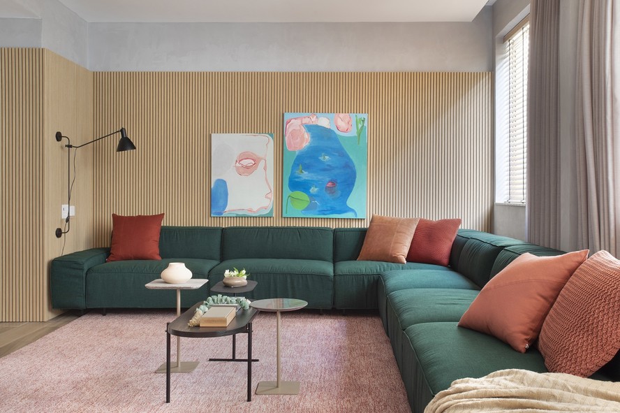 ideias decoração sala sofá verde escuro
