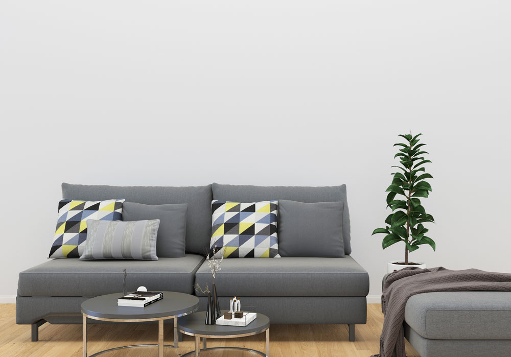 decoração de sala de estar com sofa cinza