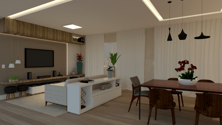decoração de sala de estar e jantar juntas