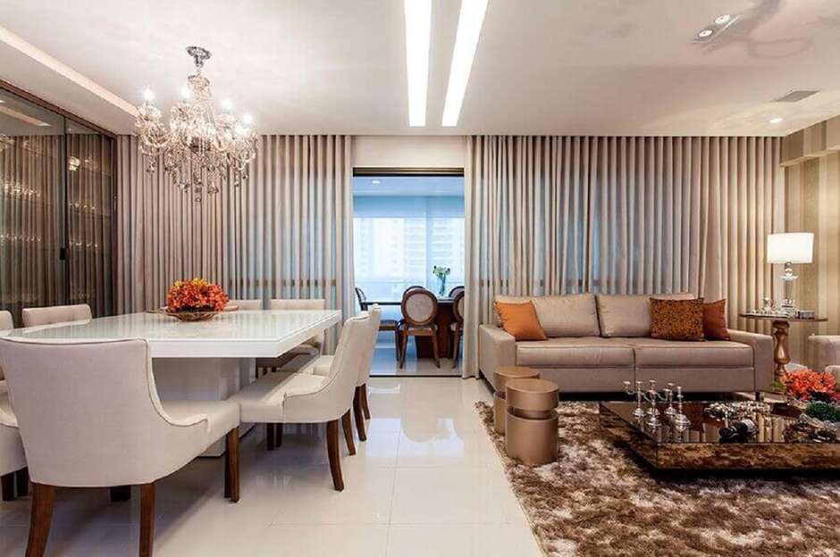 decoração de sala de estar e jantar juntas