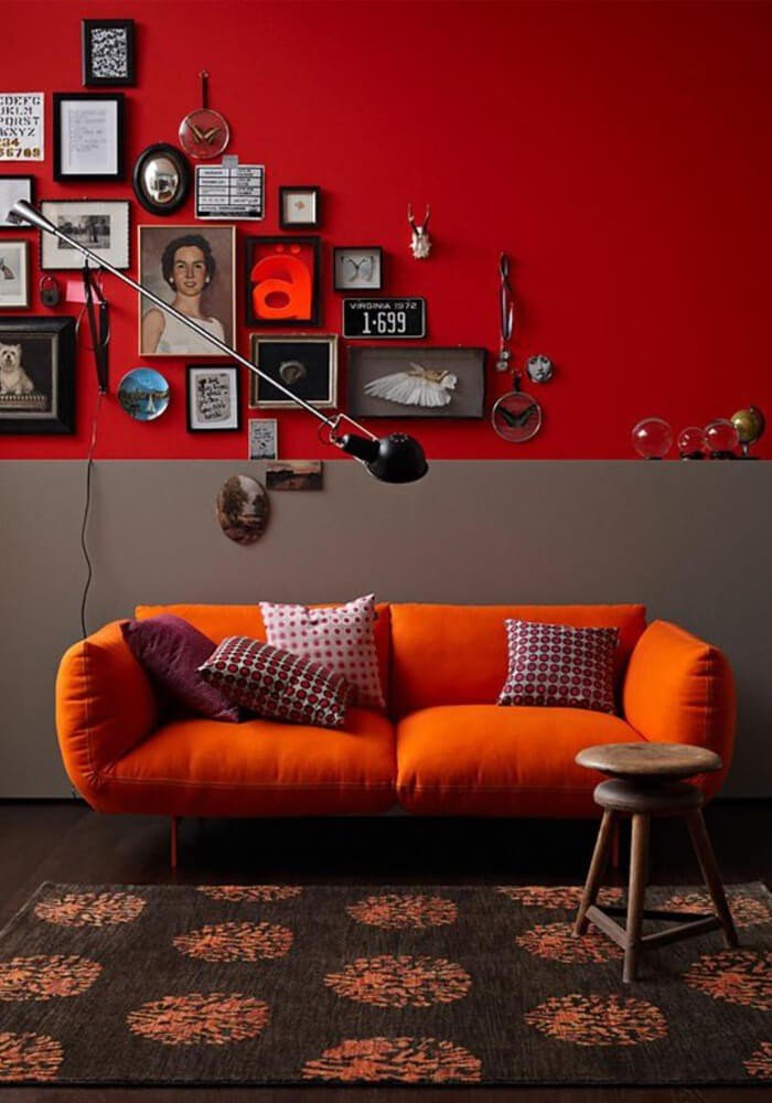 ideias de sala vermelha e cinza para se inspirar