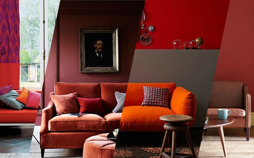 decoração de sala vermelha e cinza