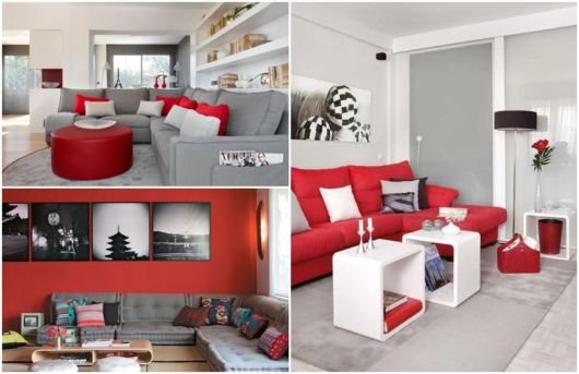 ideias de sala vermelha e cinza para se inspirar
