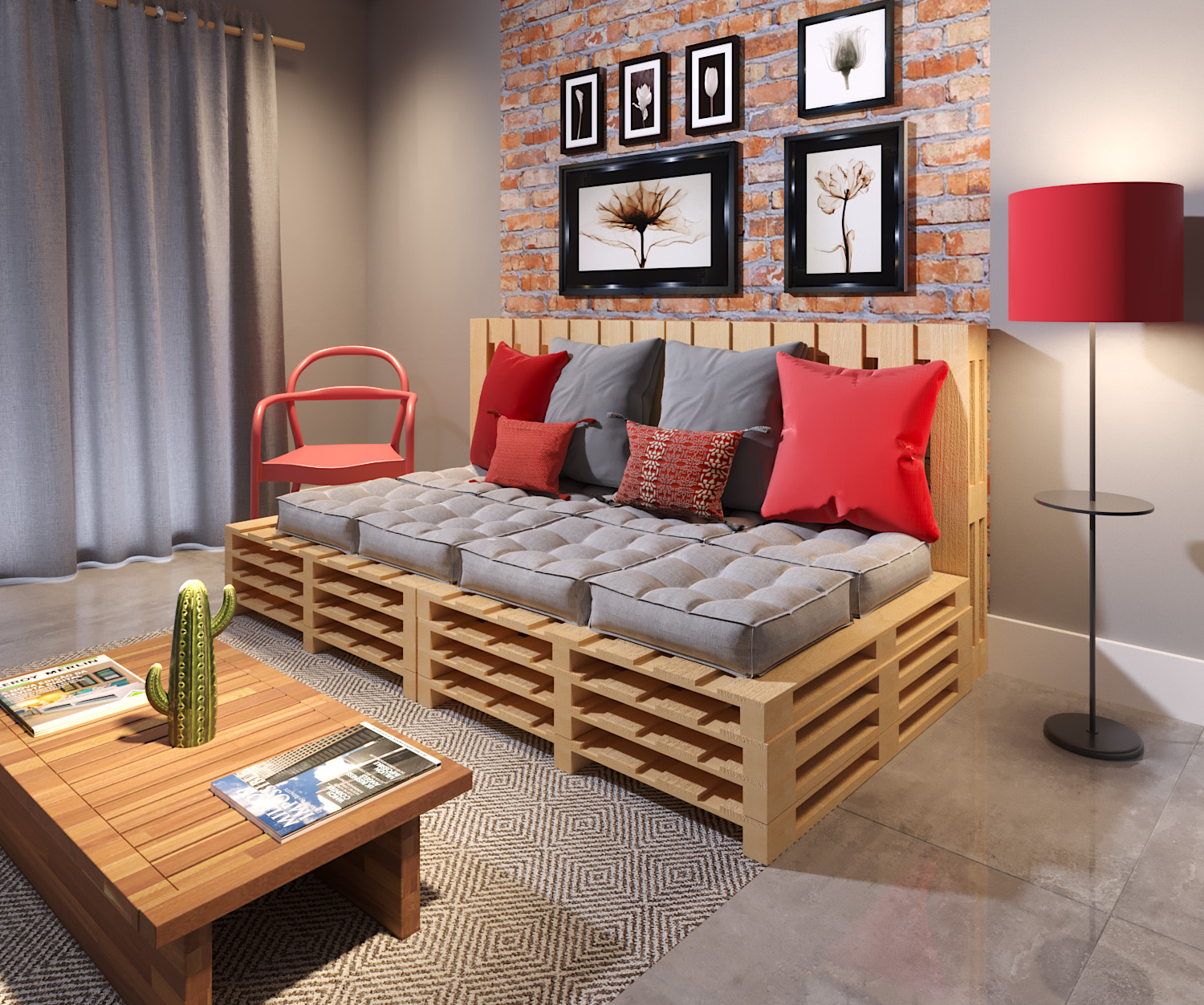 sala vermelho e cinza versus sala vermelho e branco