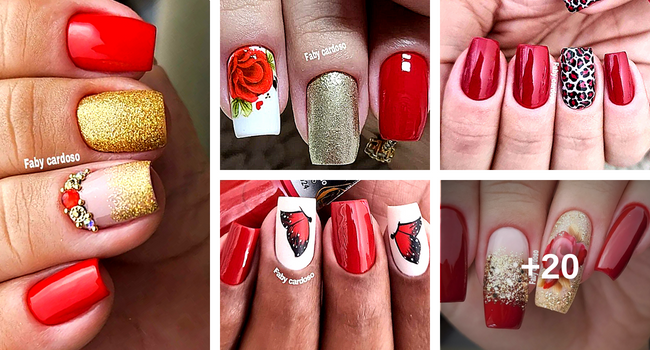 decoração de unha com esmalte vermelho