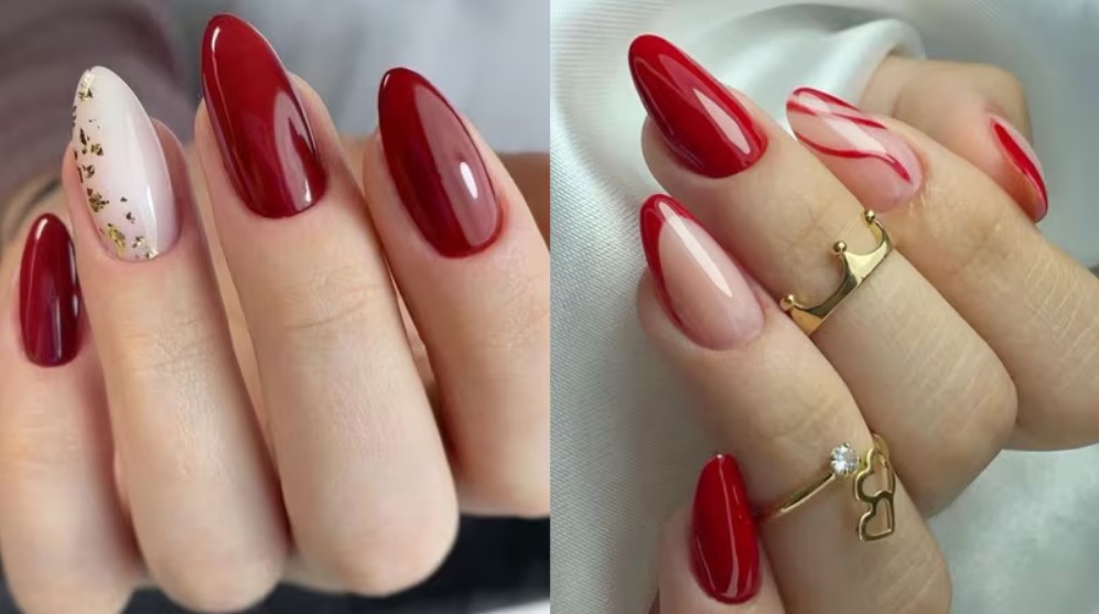 decoração de unha com esmalte vermelho