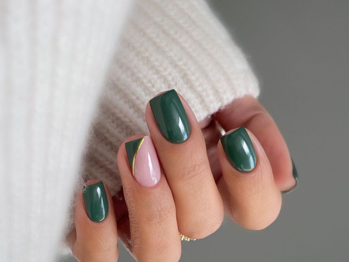 inspirações de unhas em gel verde militar