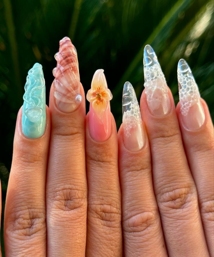 decoração de unha postiça realista rosa