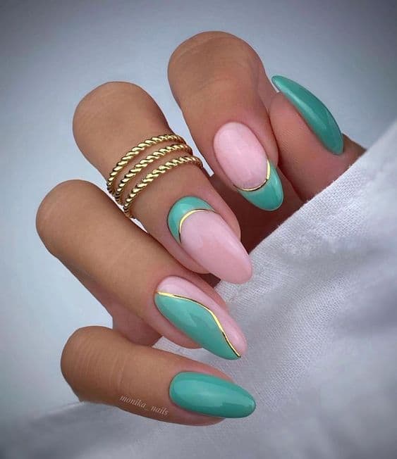 decoração de unha verde agua