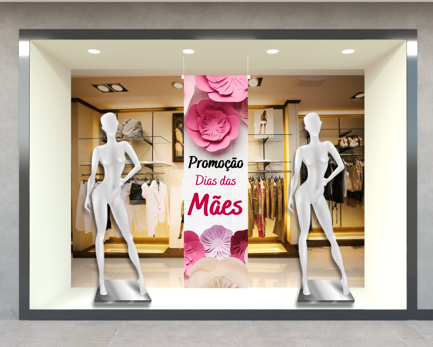 custo decoração vitrine dia das mães pequena loja