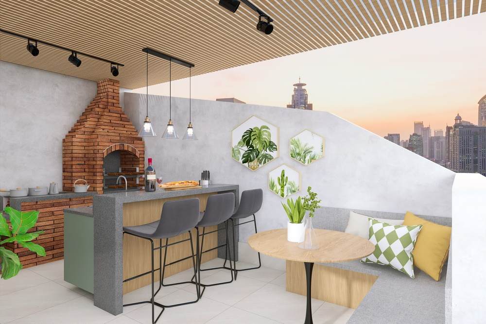 cimento queimado ou tijolinho decoração churrasqueira