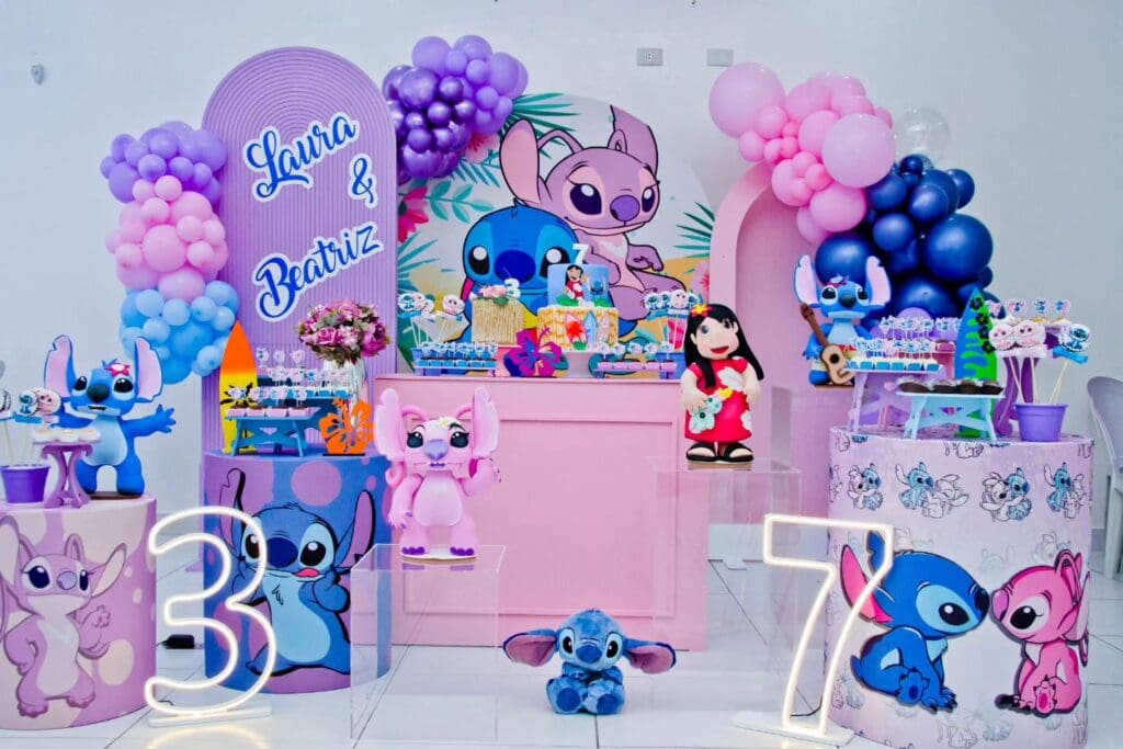 decoração do stitch rosa e azul