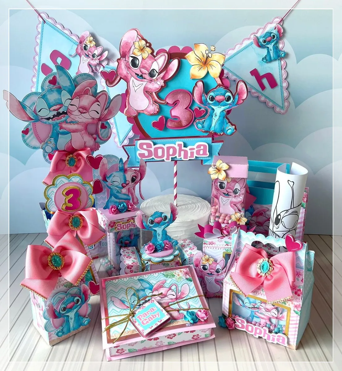 decoração do stitch rosa e azul