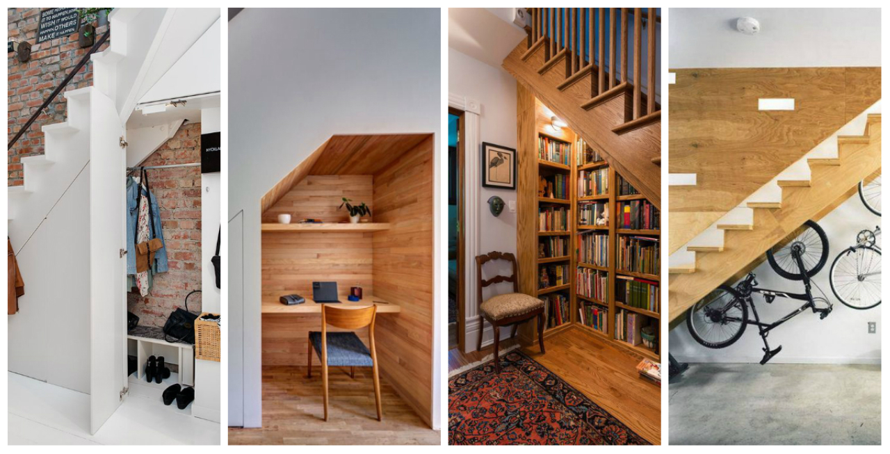 decoração embaixo da escada pequena