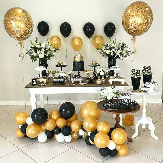 decoração festa 18 anos feminina simples preto e dourado