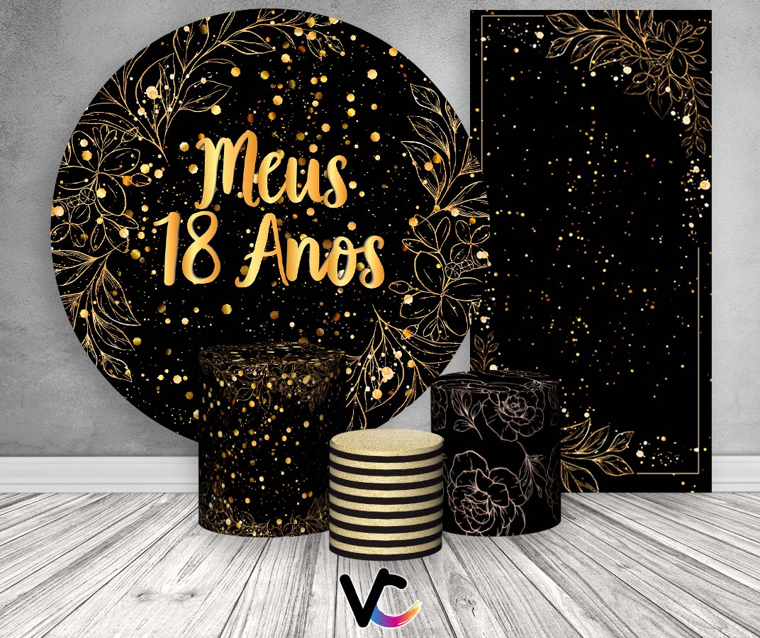 decoração festa 18 anos feminina simples preto e dourado