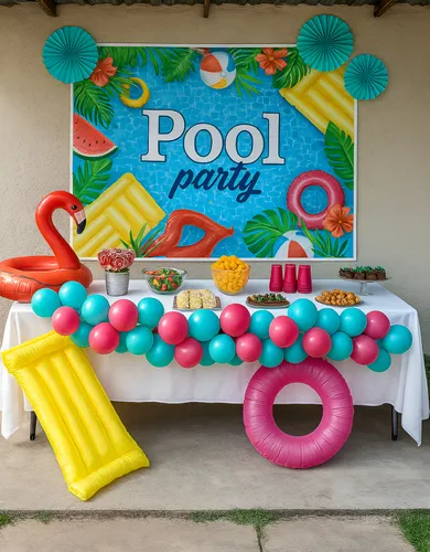 decoração festa na piscina