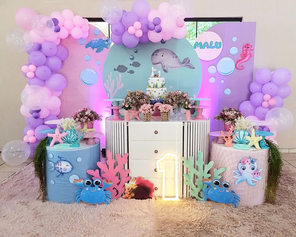 painel sublimado fundo do mar candy colors menina