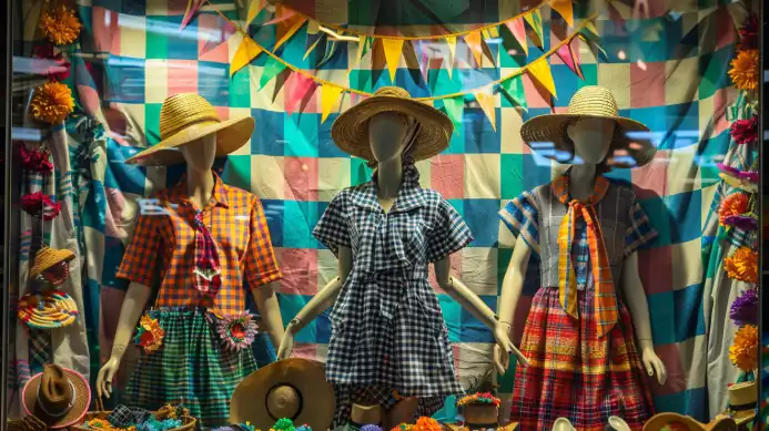 como usar chita na decoração de loja junina