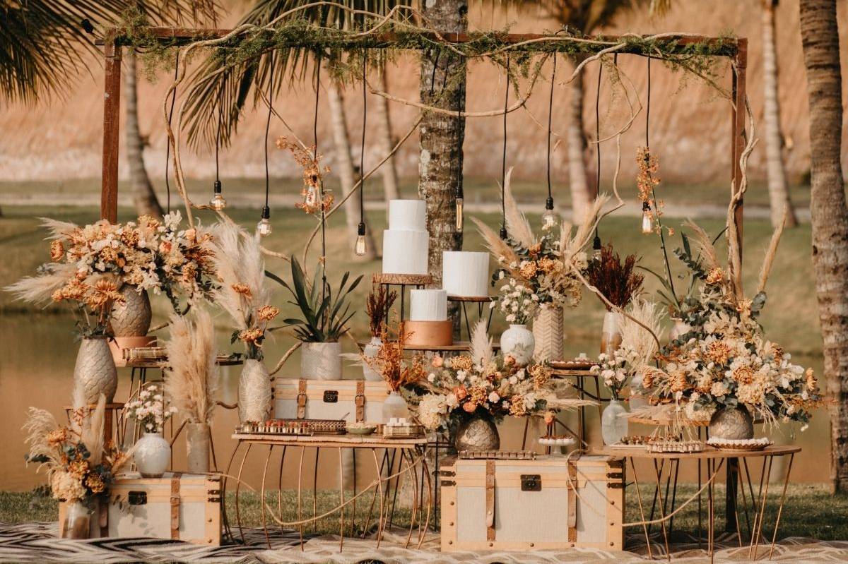 mesa de casamento rústica vs minimalista