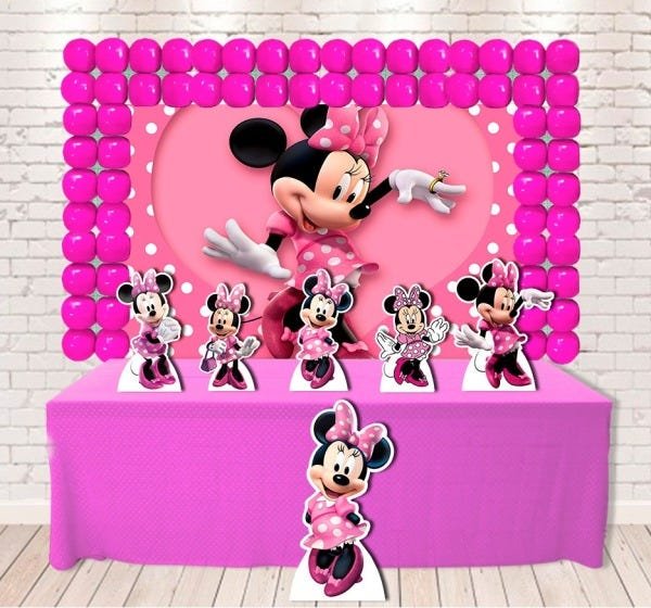 Painel e Balões Minnie Rosa: Ideias Criativas para o Fundo da Mesa Principal