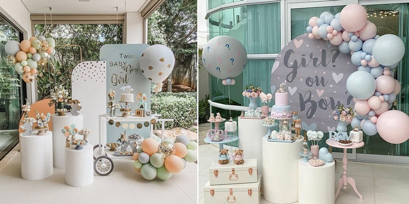 decoração chá revelação simples vs luxo