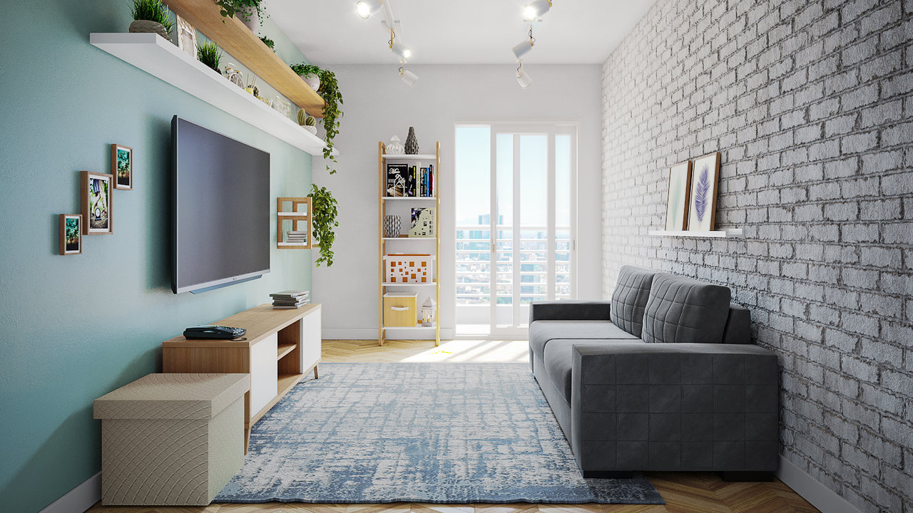 decoração parede sala tv