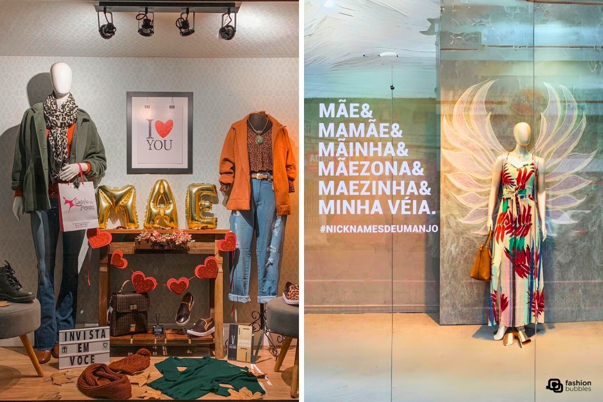 decoração de loja de roupas feminina vs masculina