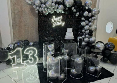 ideias criativas decoração aniversário preto e branco