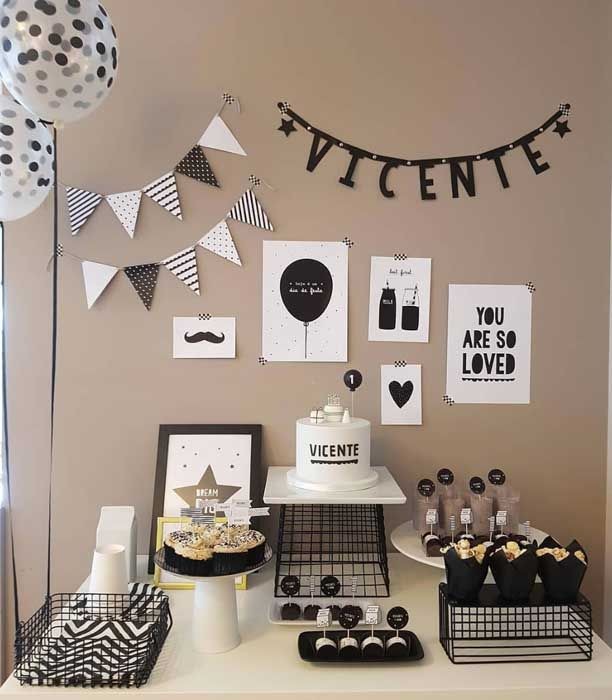 ideias criativas decoração aniversário preto e branco