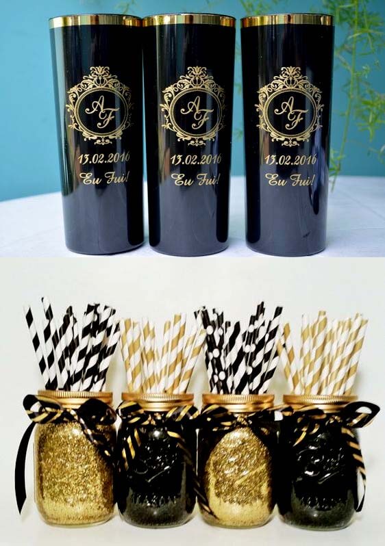 balões preto e dourado