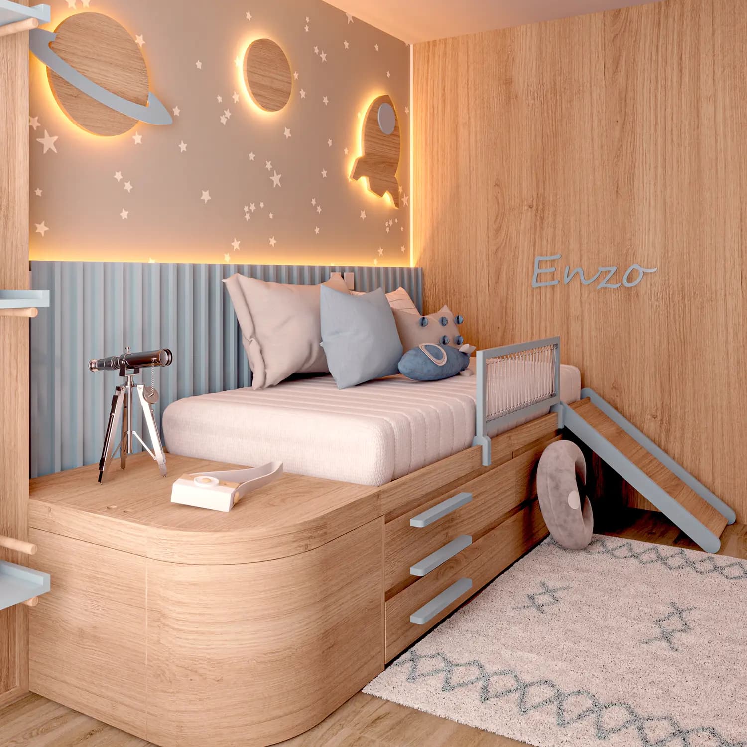 ideias criativas decoração quarto astronauta infantil