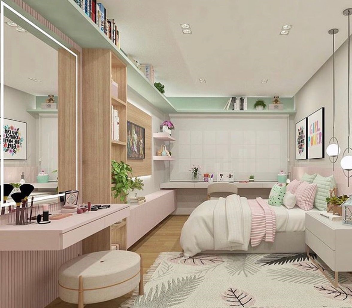 quarto de adolescente pequeno feminino