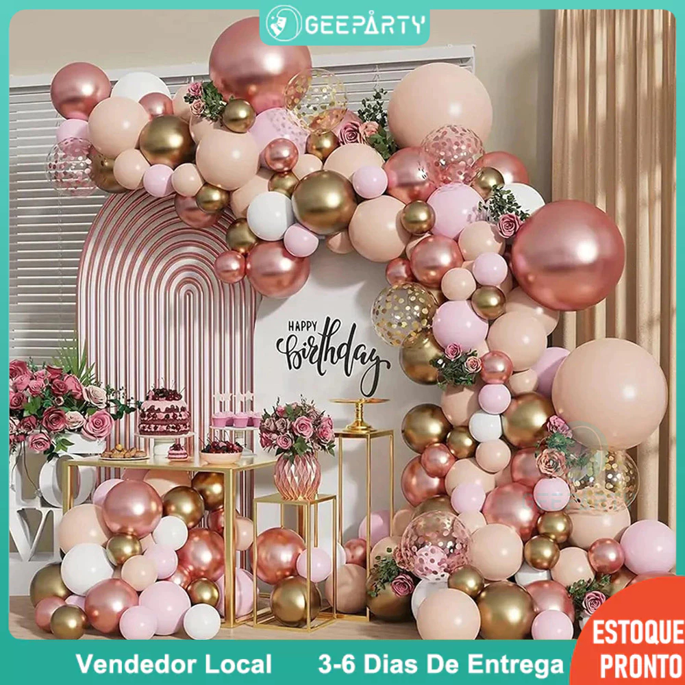 painel rosa e dourado