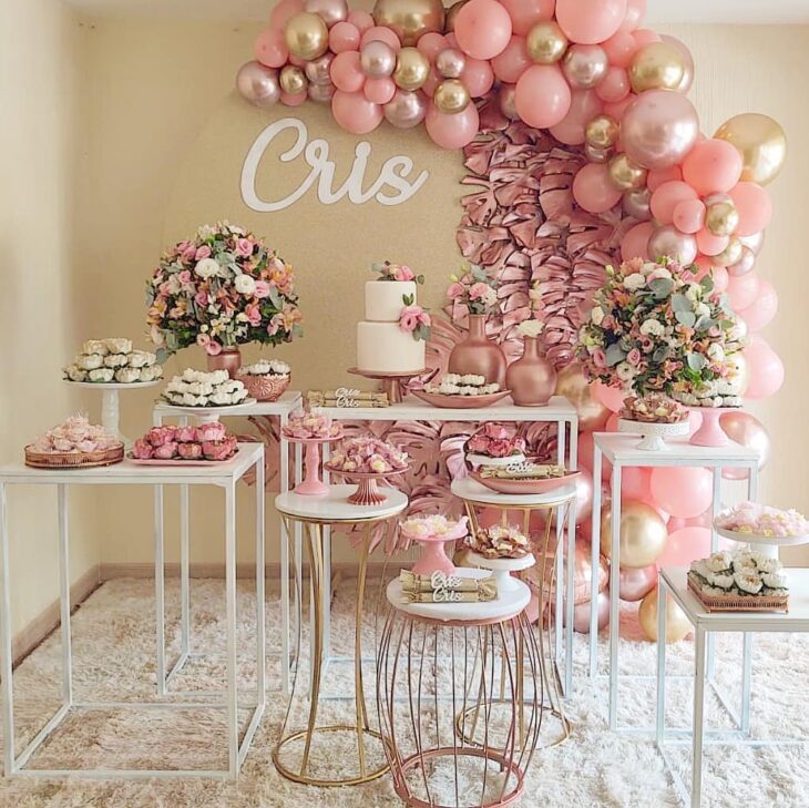 ideias de decoração festa rose gold simples