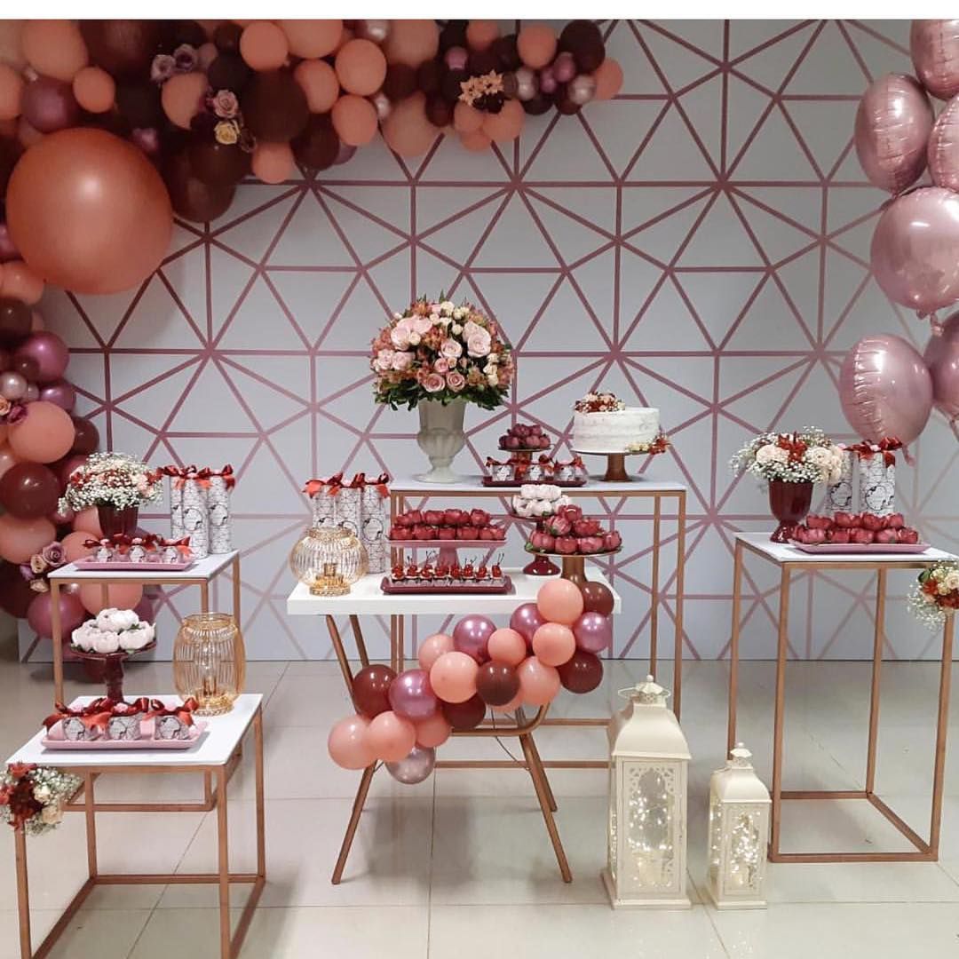 ideias de decoração festa rose gold simples