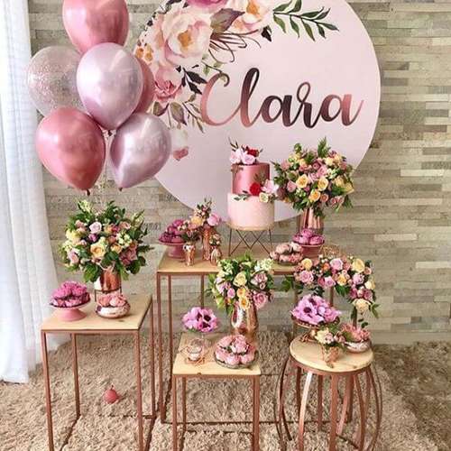 decoração festa rose gold vs dourado