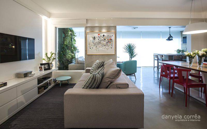 decoração sala cimento queimado