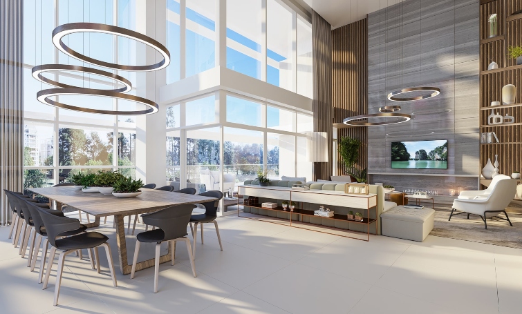 Revestimentos que Valorizam a Verticalidade em Salas com Pé-Direito Duplo