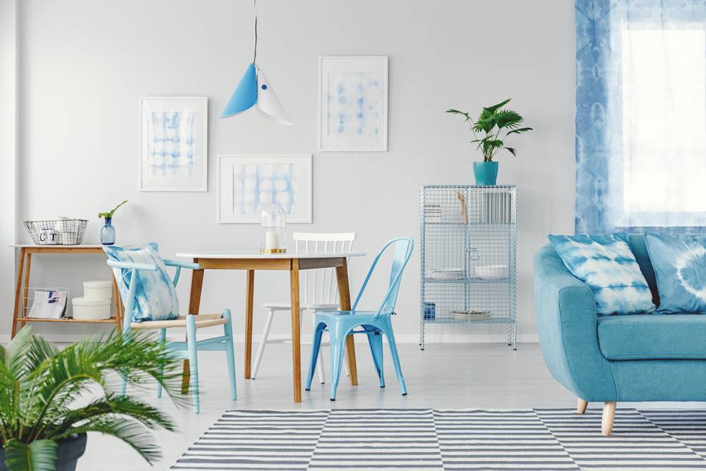 decoração simples azul e branco