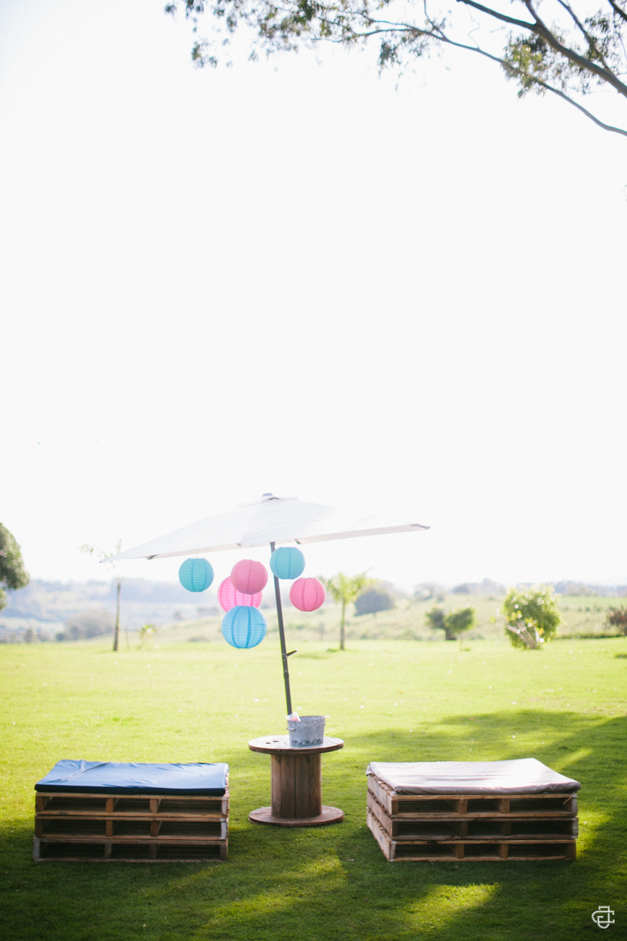 decoração simples chá revelação ar livre