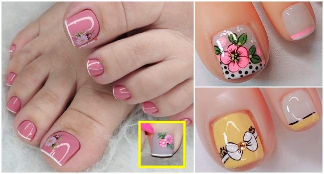 ideias de decoração unhas dos pés com flores
