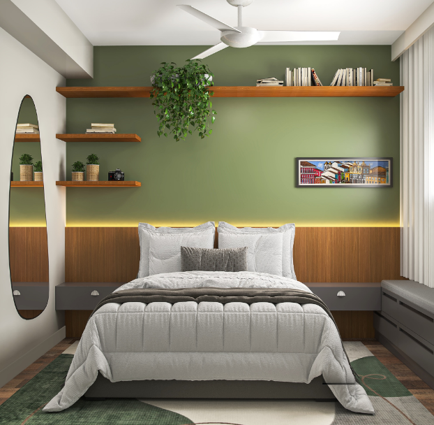 ideias de decoração verde oliva simples para sala