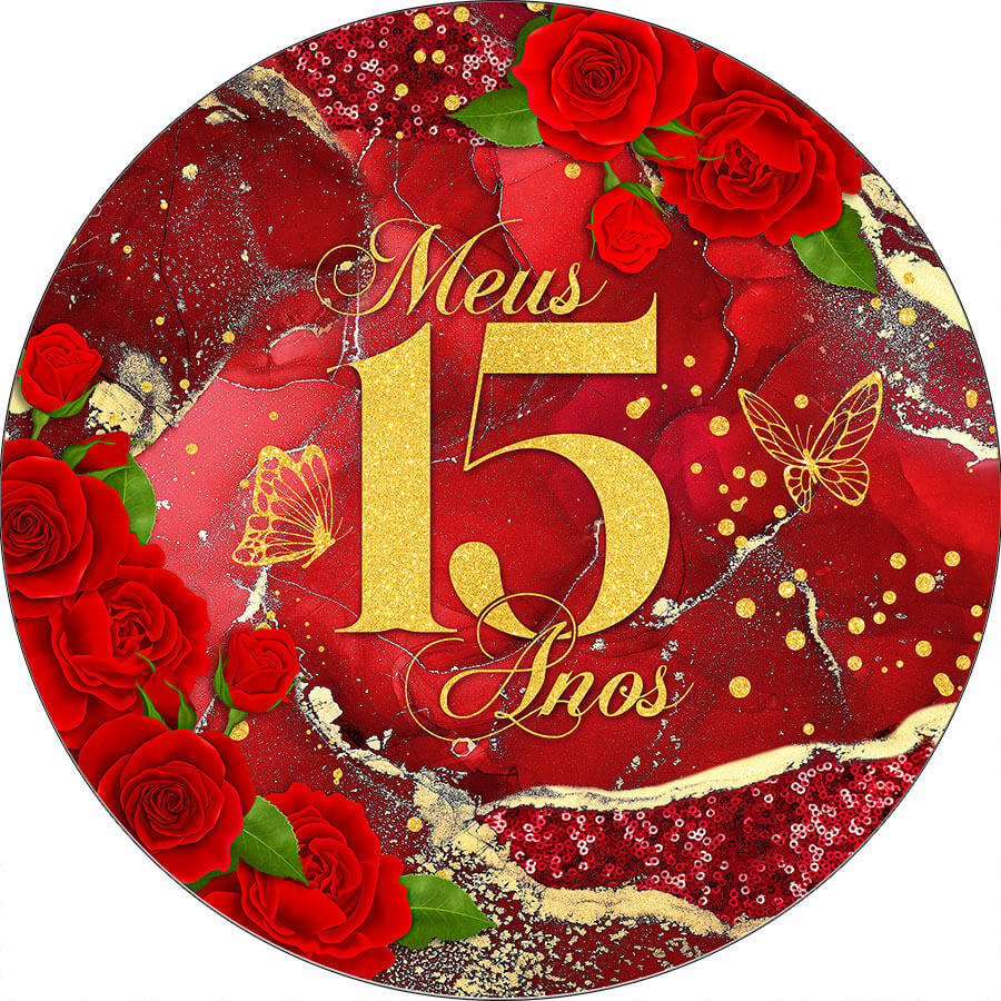 decoração vermelho e dourado painel redondo